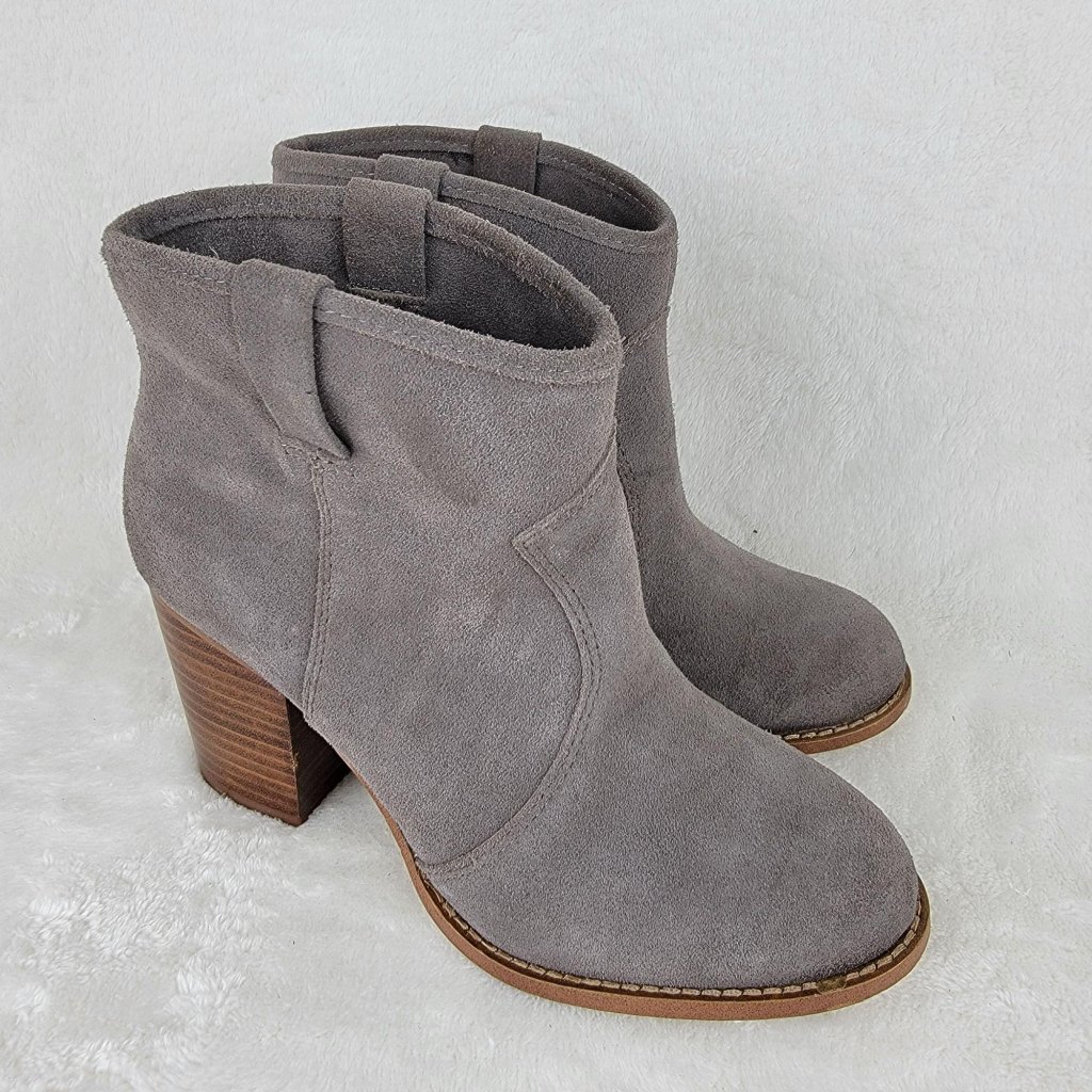 Splendid Grey Suede Leather Ankle Block Heel Almond Toe Pull Up Booties Size 8m